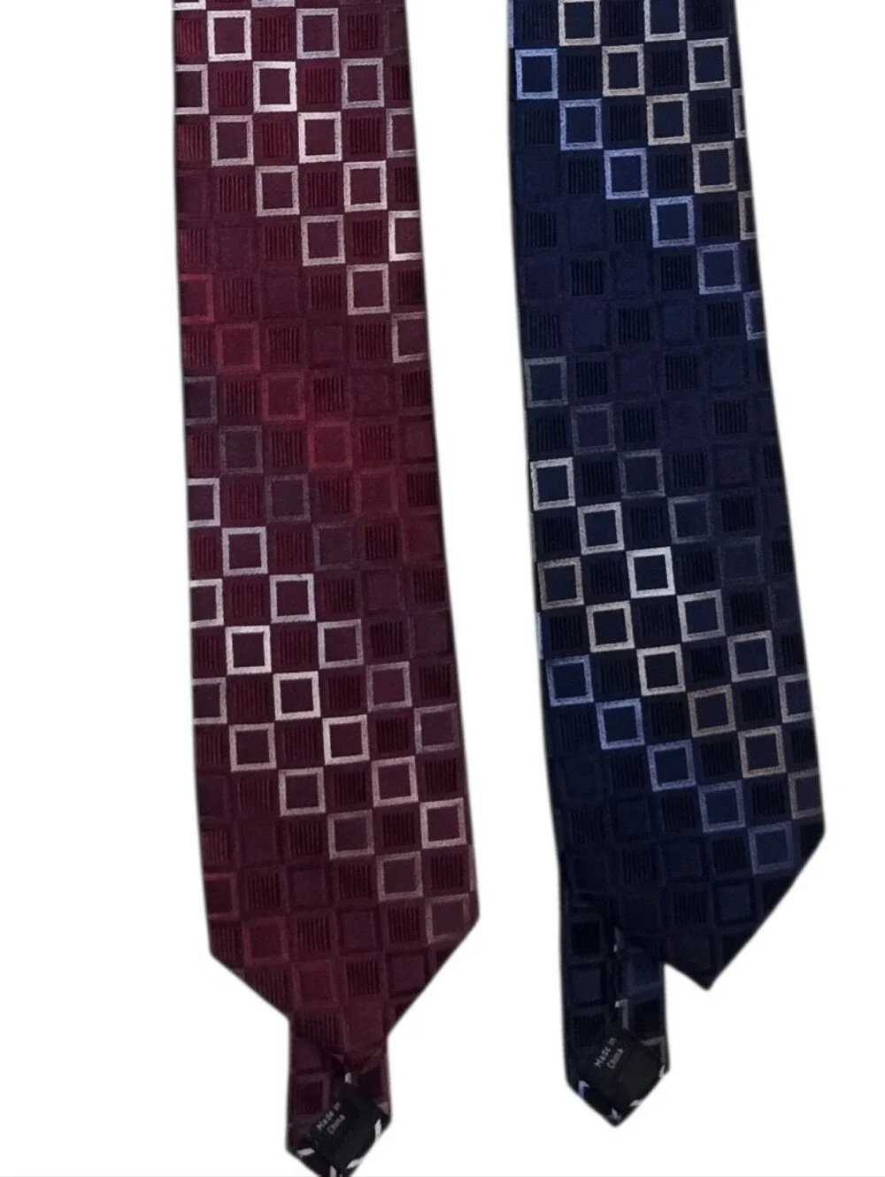 MICHAEL Michael Kors 100% Silk Tie Lot 2 Burgundy & Navy Geometric Square Design